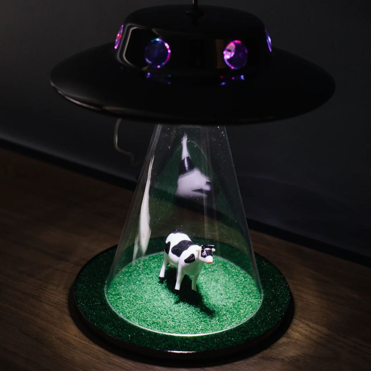 customer review 3 - Original UFO Cow Lamp & amazon alien abduction table desk lamp with grass, cow and flying UFO saucer LED RGB night light
