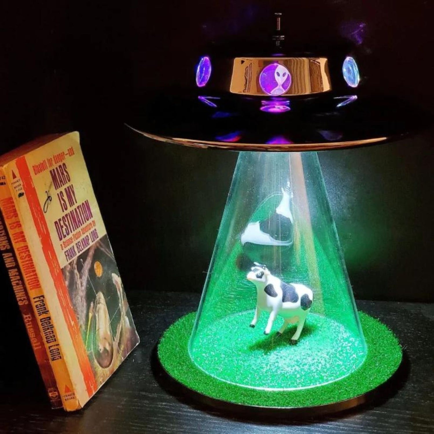 main image - Original UFO Cow Lamp & amazon alien abduction table desk lamp with grass, cow and flying UFO saucer LED RGB night light