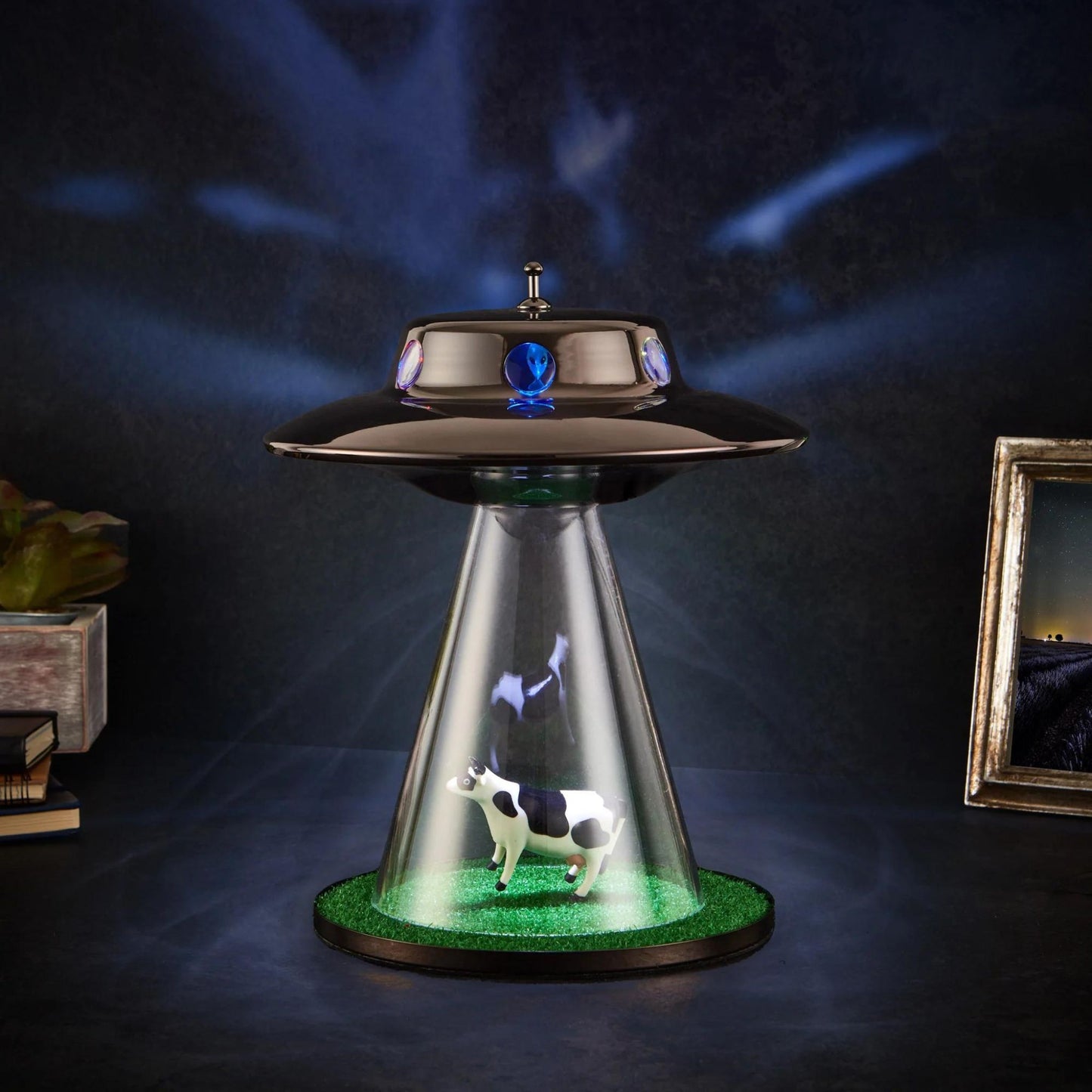Purple LED - Original UFO Cow Lamp & amazon alien abduction table desk lamp with grass, cow and flying UFO saucer LED RGB night light