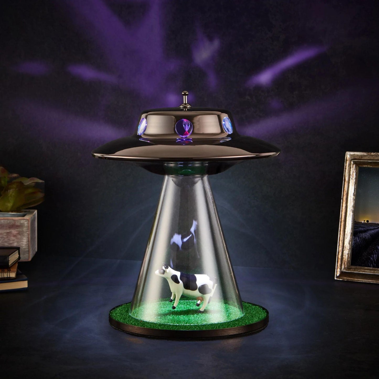 Red LED - Original UFO Cow Lamp & amazon alien abduction table desk lamp with grass, cow and flying UFO saucer LED RGB night light